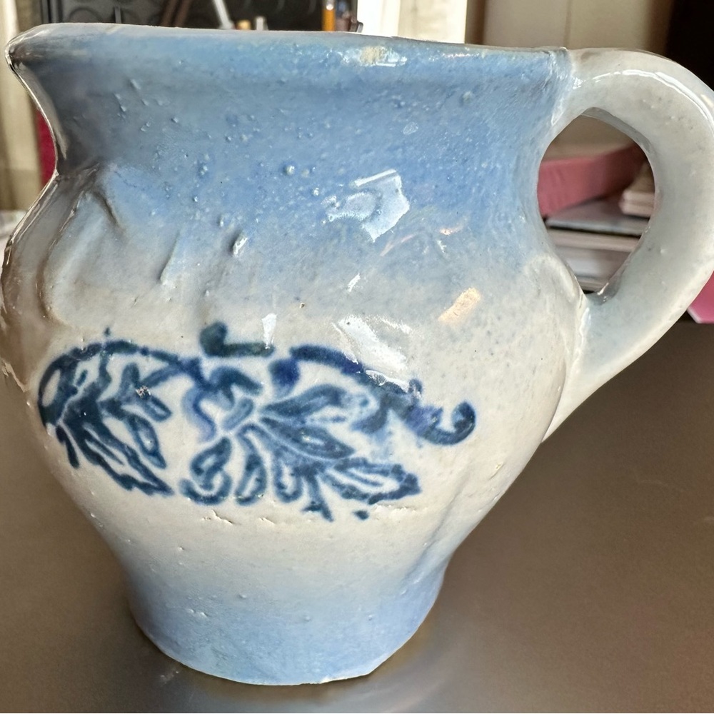 Blue and White Stoneware shaving mug. Brush McCoy pottery late 1800’s-early 1900